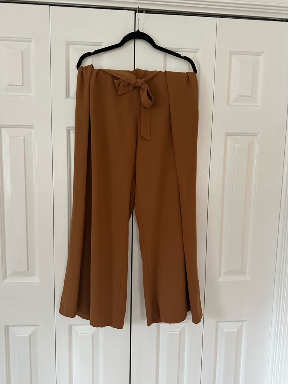 Wide Leg Tie-Waist Wrap Pants in Camel Brown